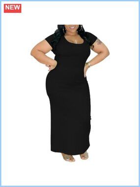 Plus Size Bodycon Maxi Dress Stretchy Short Sleeve Long
